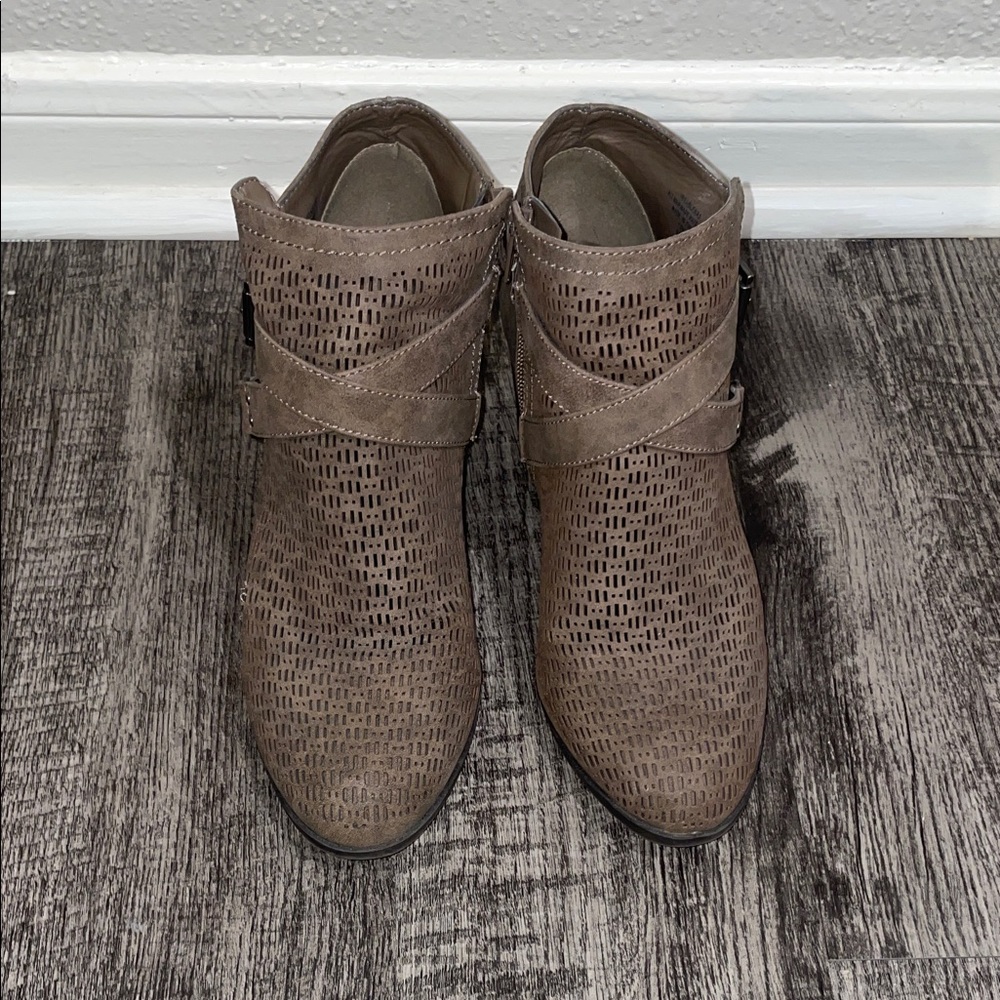 Brown Perforated Ankle Booties